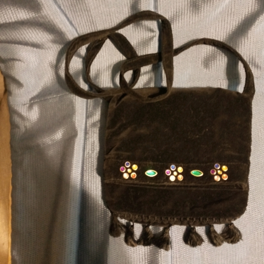 Black Velvet Handbag with flowers of gems